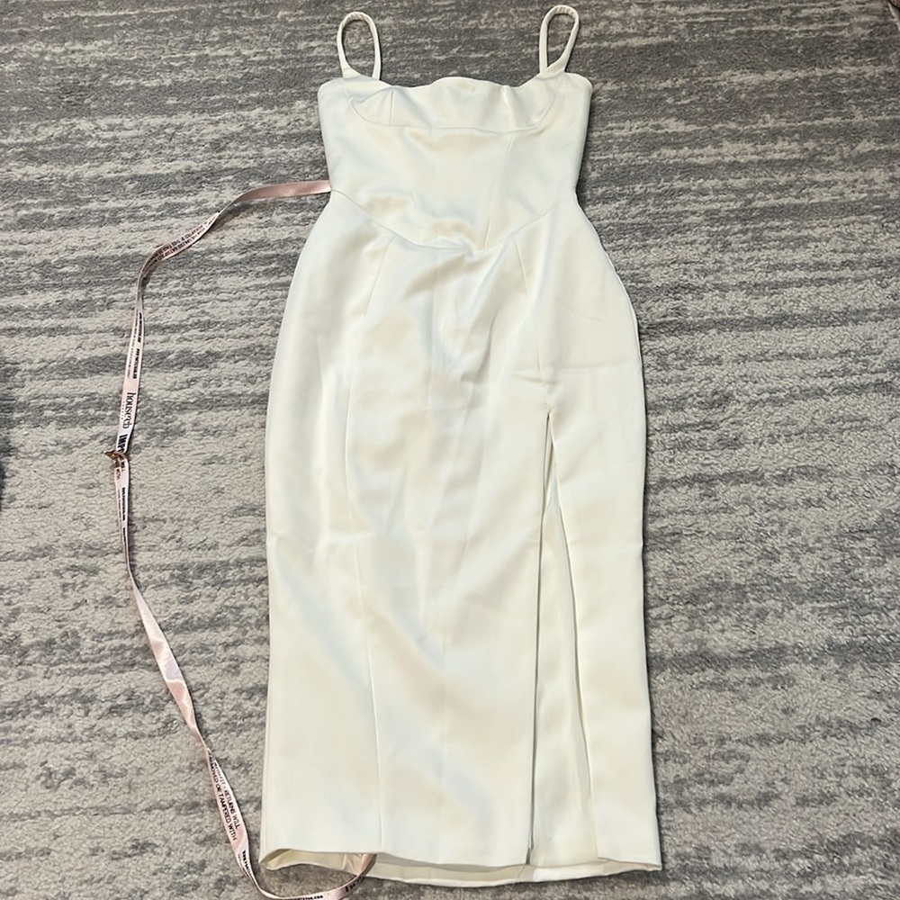 House of CB Casimira Ivory Satin Corset Midi Dress